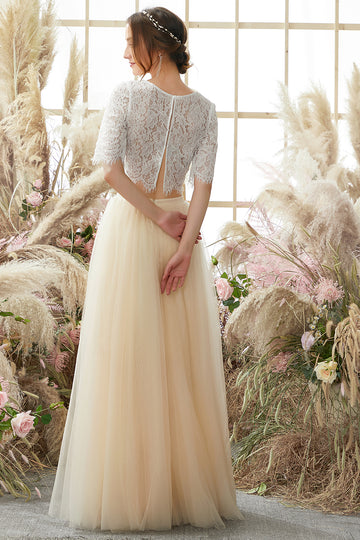 Champagne Vestido longo de baile de duas peças